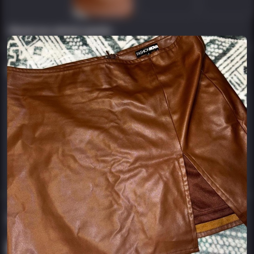 Fashion Nova Tan Faux Leather Skirt